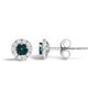 Aretes de botón de halo con diamantes azules tratados y blancos de 1/3 ct. p.t. en plata de ley, foto 4