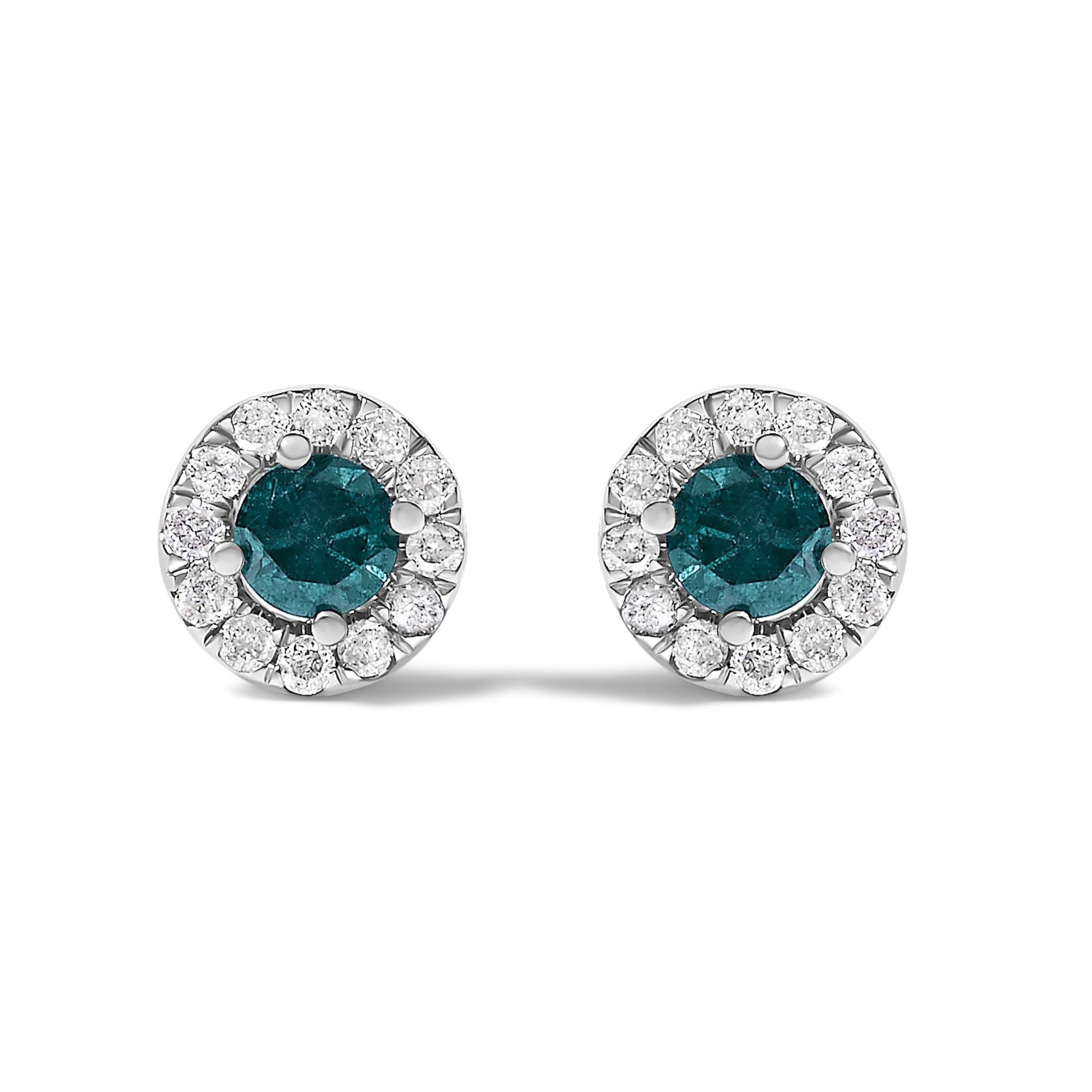 1/2 Ct. T.W. Treated Blue Diamond Halo Stud Earrings in Sterling Silver, photo 1