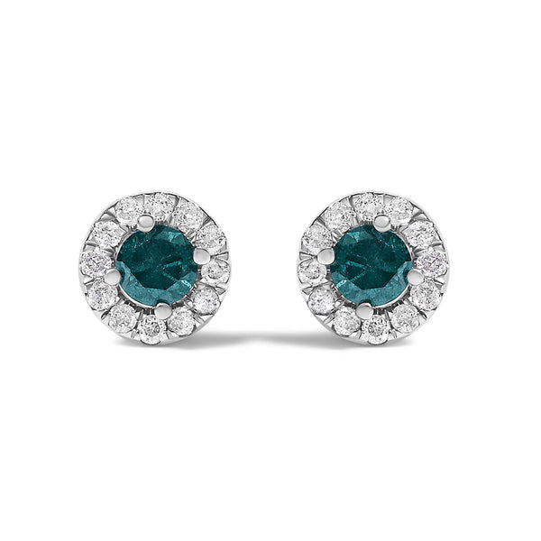 1/2 Ct. T.W. Treated Blue Diamond Halo Stud Earrings in Sterling Silver, photo 1