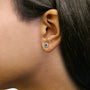 1/2 Ct. T.W. Treated Blue Diamond Halo Stud Earrings in Sterling Silver, photo 3