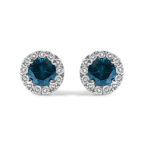 1 Ct. T.W. Treated Blue Diamond Halo Stud Earrings in Sterling Silver, photo 1
