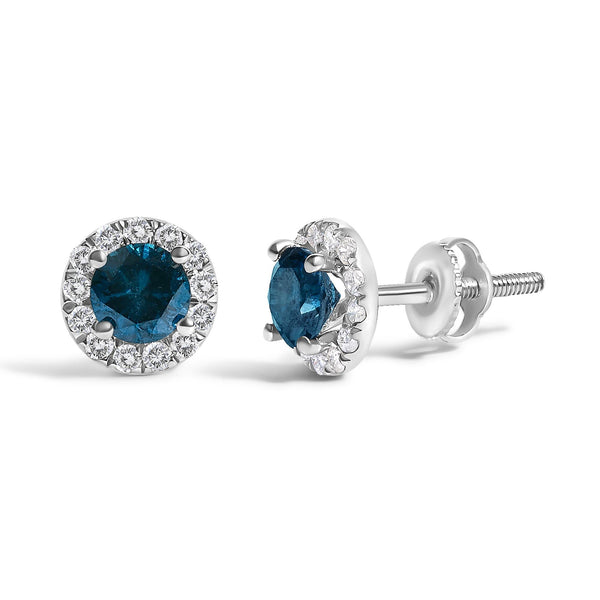 1 Ct. T.W. Treated Blue Diamond Halo Stud Earrings in Sterling Silver, photo 2