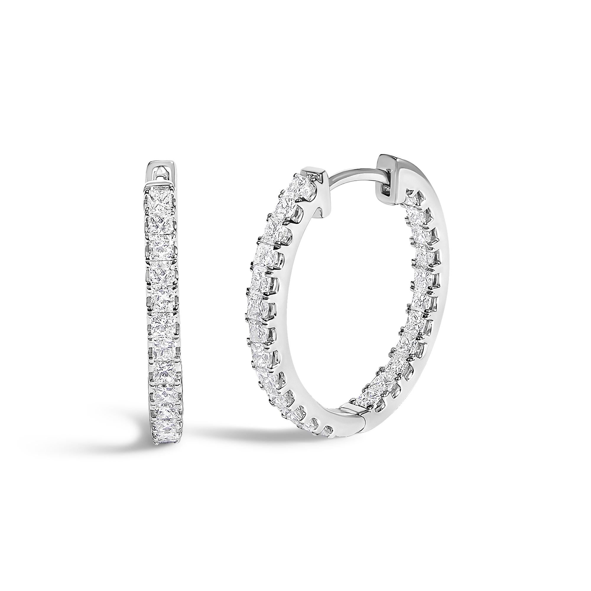 3 Ct. T.W. Princess Diamond Inside Out Elongated Hoop Earrings in 14K White Gold, photo 2