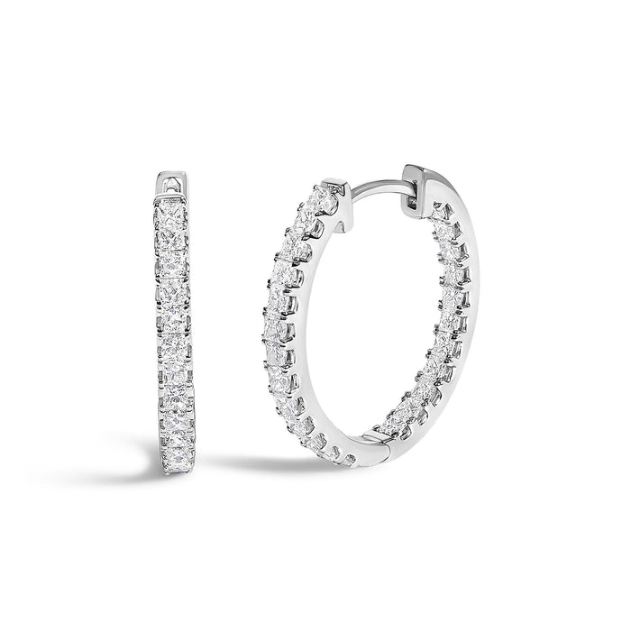 3 Ct. T.W. Princess Diamond Inside Out Elongated Hoop Earrings in 14K White Gold, photo 2