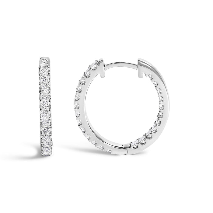 3 Ct. T.W. Princess Diamond Inside Out Elongated Hoop Earrings in 14K White Gold, photo 8
