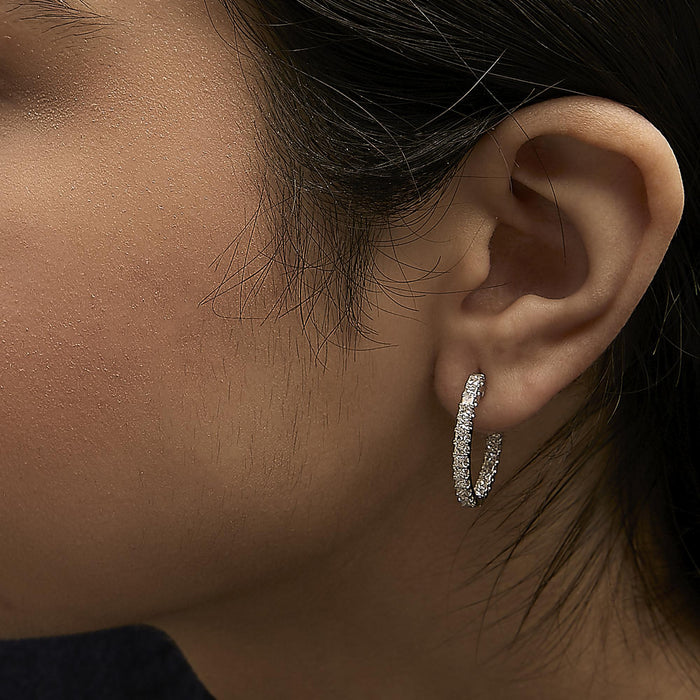 3 Ct. T.W. Princess Diamond Inside Out Elongated Hoop Earrings in 14K White Gold, photo 6