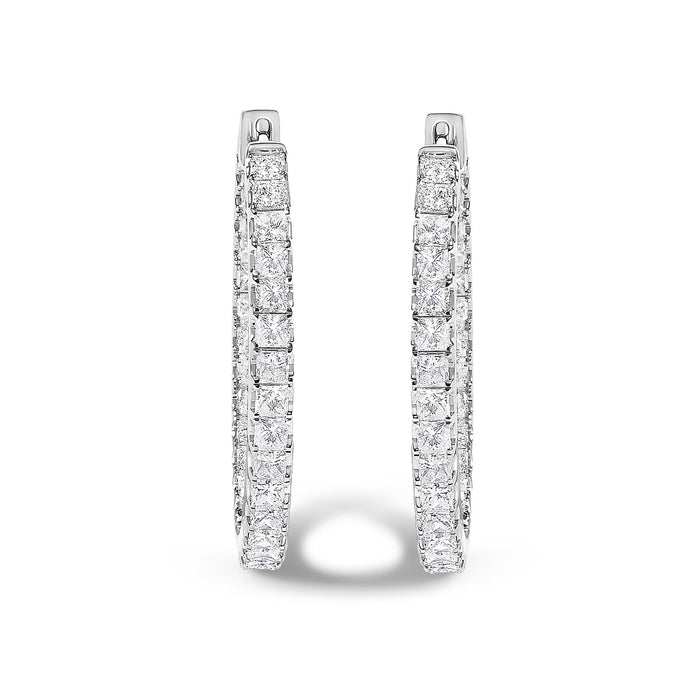 3 Ct. T.W. Princess Diamond Inside Out Elongated Hoop Earrings in 14K White Gold, photo 3
