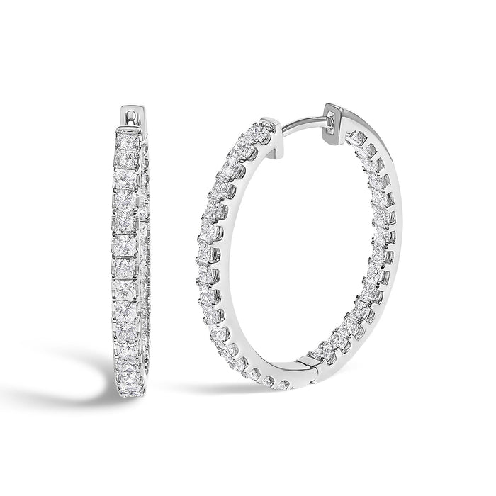 3 Ct. T.W. Princess Diamond Inside Out Elongated Hoop Earrings in 14K White Gold, photo 1