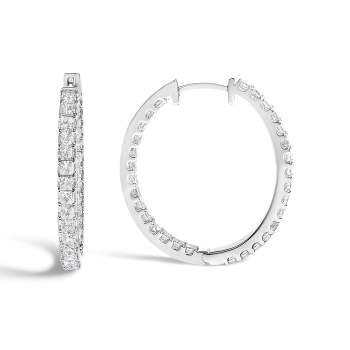 3 Ct. T.W. Princess Diamond Inside Out Elongated Hoop Earrings in 14K White Gold, photo 7