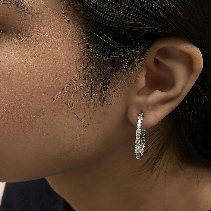 3 Ct. T.W. Princess Diamond Inside Out Elongated Hoop Earrings in 14K White Gold, photo 5