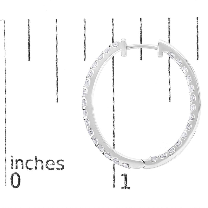 3 Ct. T.W. Princess Diamond Inside Out Elongated Hoop Earrings in 14K White Gold, photo 9