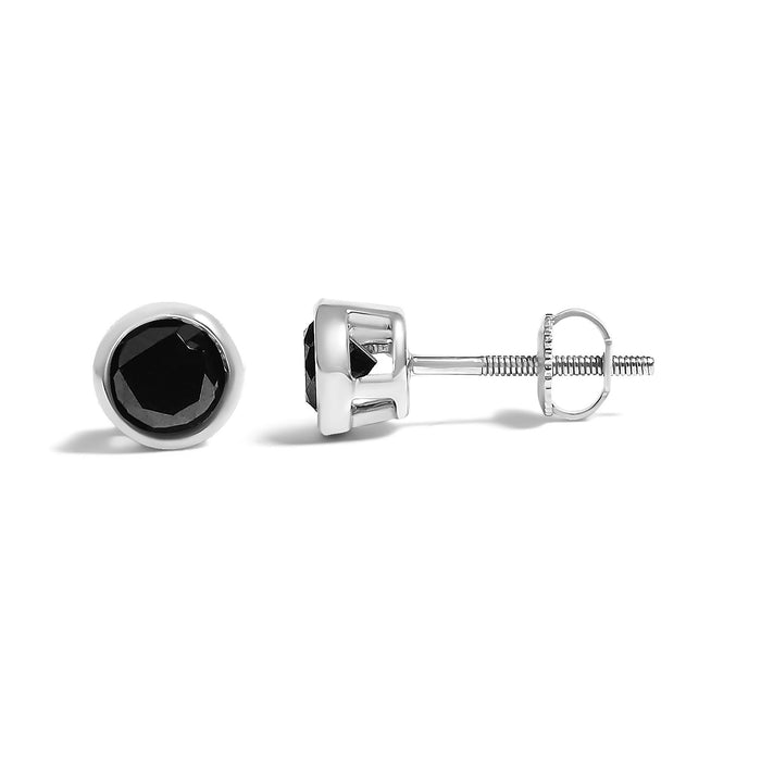 0.75 to 9.5 Ct. T.W. Round Brilliant-Cut Treated Black Diamond Bezel-Set Stud Earrings with Screw Backs in Sterling Silver, photo 35