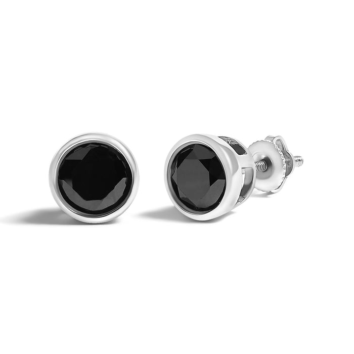 0.75 to 9.5 Ct. T.W. Round Brilliant-Cut Treated Black Diamond Bezel-Set Stud Earrings with Screw Backs in Sterling Silver, photo 14