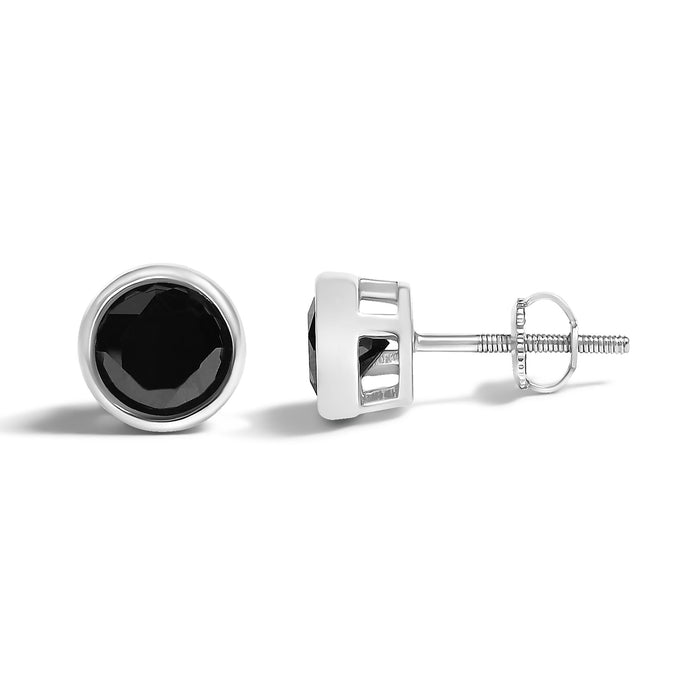 0.75 to 9.5 Ct. T.W. Round Brilliant-Cut Treated Black Diamond Bezel-Set Stud Earrings with Screw Backs in Sterling Silver, photo 34