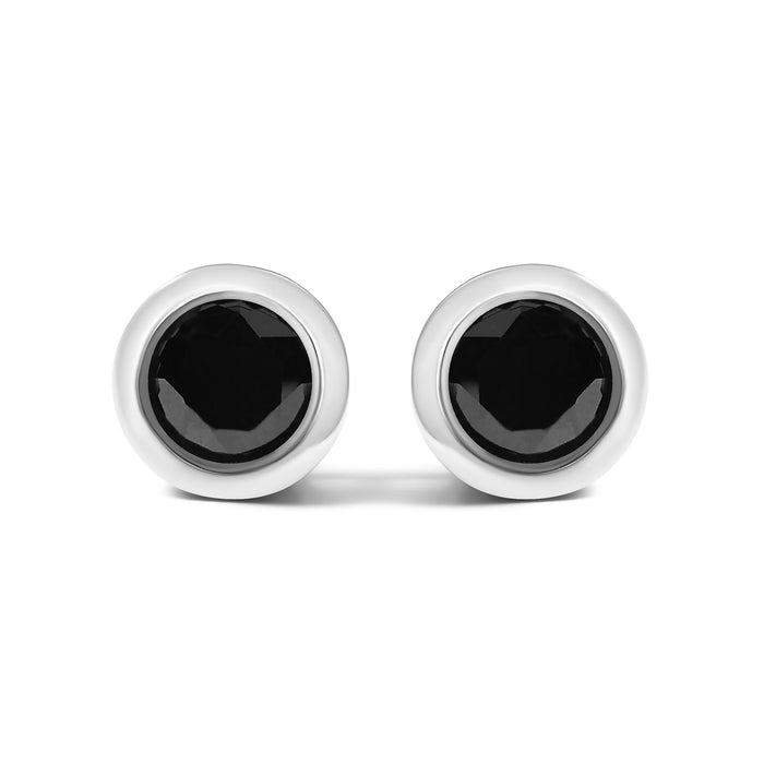 0.75 to 9.5 Ct. T.W. Round Brilliant-Cut Treated Black Diamond Bezel-Set Stud Earrings with Screw Backs in Sterling Silver, photo 1