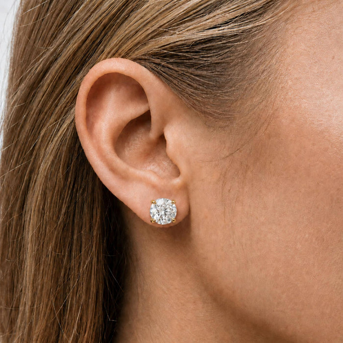 Round Lab-Grown Diamond Solitaire Stud Earrings with Screw Backs in 14K Gold