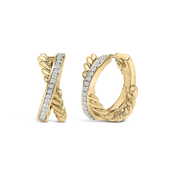1/5 Ct. T.W. Diamond Twisted Design Hoop Earrings in 14K Yellow Gold-Plated Sterling Silver, photo 1