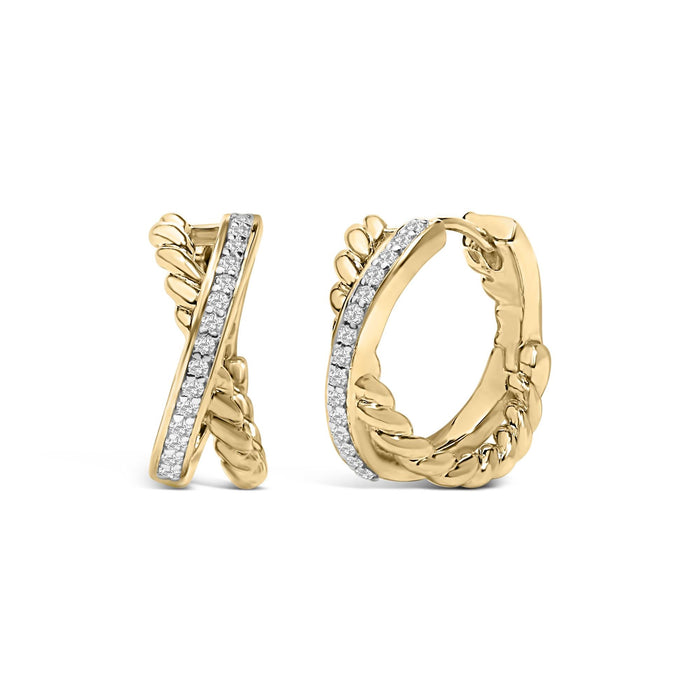 1/5 Ct. T.W. Diamond Twisted Design Hoop Earrings in 14K Yellow Gold-Plated Sterling Silver, photo 1