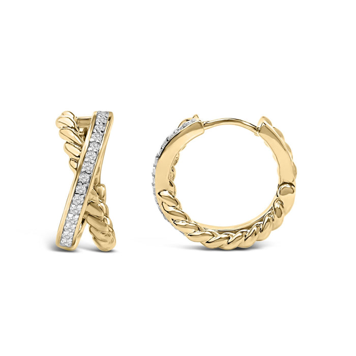 1/5 Ct. T.W. Diamond Twisted Design Hoop Earrings in 14K Yellow Gold-Plated Sterling Silver, photo 4