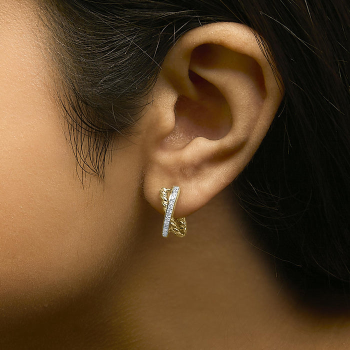 1/5 Ct. T.W. Diamond Twisted Design Hoop Earrings in 14K Yellow Gold-Plated Sterling Silver, photo 3