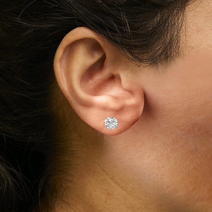 Round Lab-Grown Diamond Solitaire Stud Earrings with Screw Backs in 14K Gold