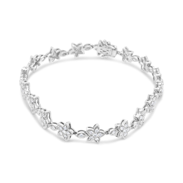 1 1/5 Ct. T.W. Round Diamond Floral Star-Shaped Link Bracelet -Size in 14K Gold, photo 4