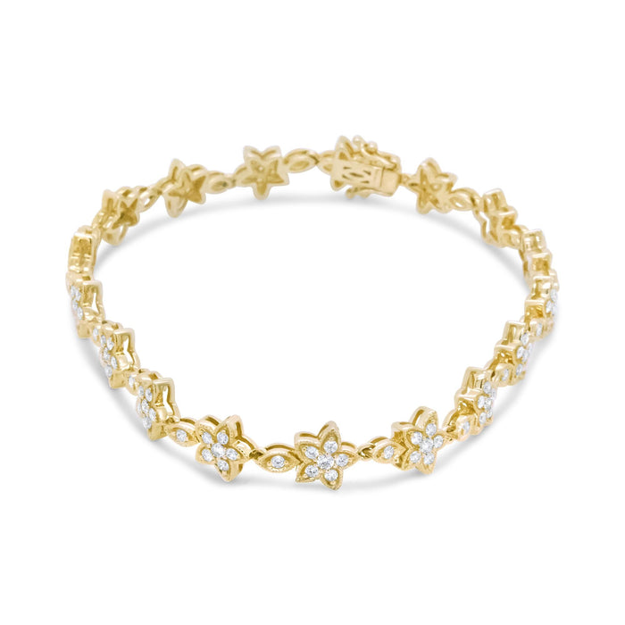 1 1/5 Ct. T.W. Round Diamond Floral Star-Shaped Link Bracelet -Size in 14K Gold, photo 3