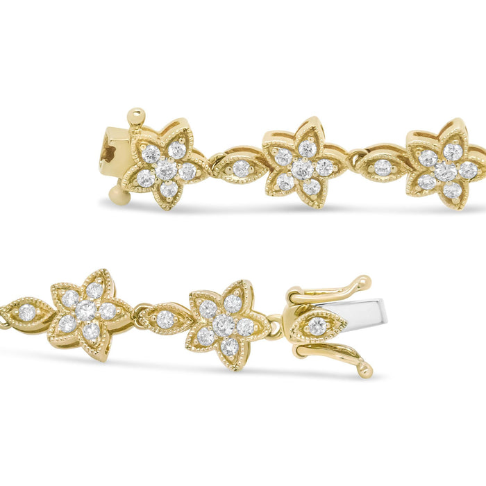 1 1/5 Ct. T.W. Round Diamond Floral Star-Shaped Link Bracelet -Size in 14K Gold, photo 7