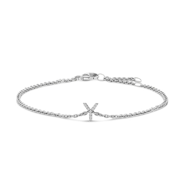 Diamond Accent A-Z Initial Charm and Link Bracelet in 10K White Gold, photo 2