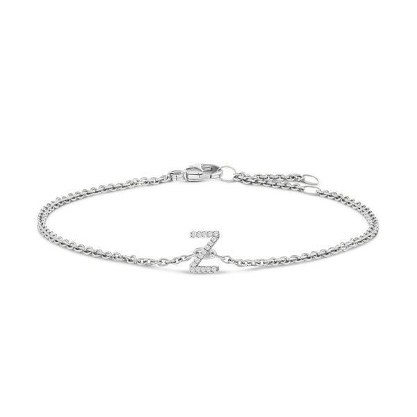 Diamond Accent A-Z Initial Charm and Link Bracelet in 10K White Gold, photo 1