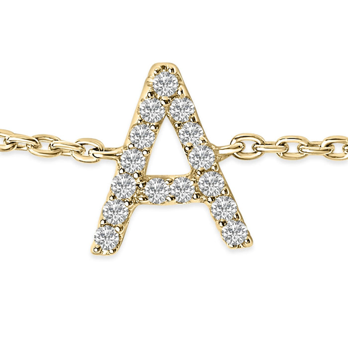 Pulsera de eslabones con dije de inicial A-Z y detalle de diamante en oro amarillo de 10K