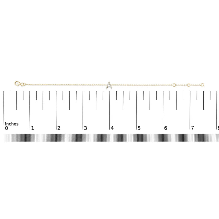 Pulsera de eslabones con dije de inicial A-Z y detalle de diamante en oro amarillo de 10K