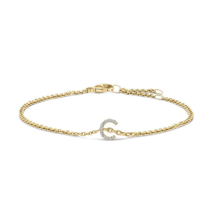 Pulsera de eslabones con dije de inicial A-Z y detalle de diamante en oro amarillo de 10K, foto 24