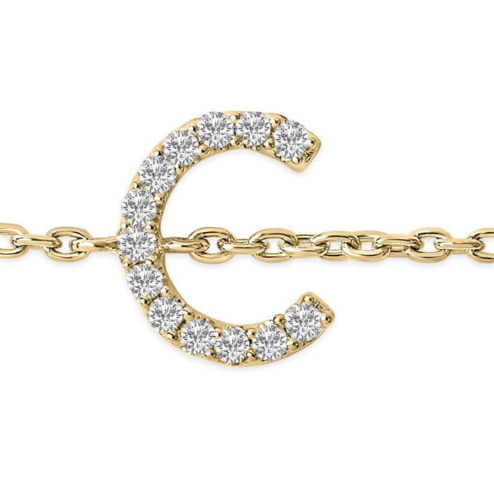 Pulsera de eslabones con dije de inicial A-Z y detalle de diamante en oro amarillo de 10K