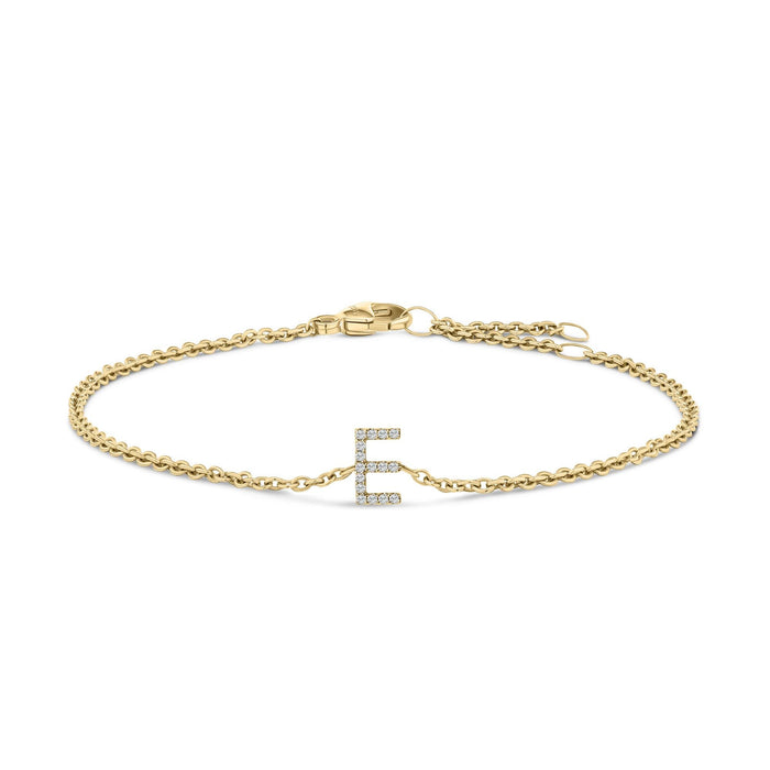 Pulsera de eslabones con dije de inicial A-Z y detalle de diamante en oro amarillo de 10K, foto 22