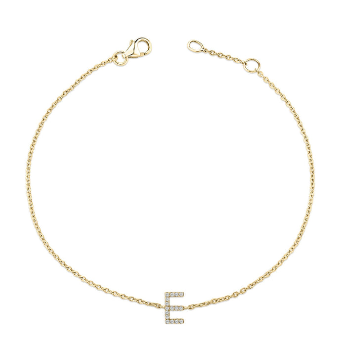 Pulsera de eslabones con dije de inicial A-Z y detalle de diamante en oro amarillo de 10K, foto 48