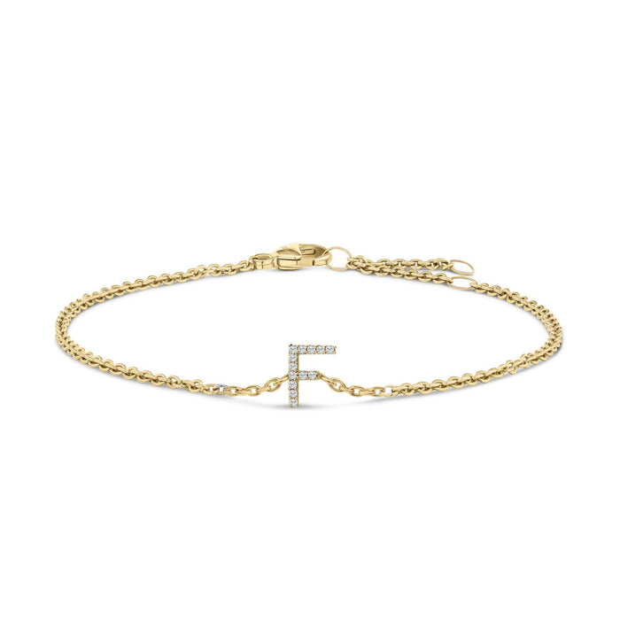 Pulsera de eslabones con dije de inicial A-Z y detalle de diamante en oro amarillo de 10K, foto 21