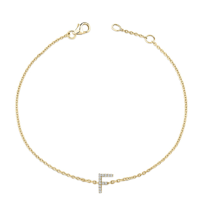 Pulsera de eslabones con dije de inicial A-Z y detalle de diamante en oro amarillo de 10K, foto 47
