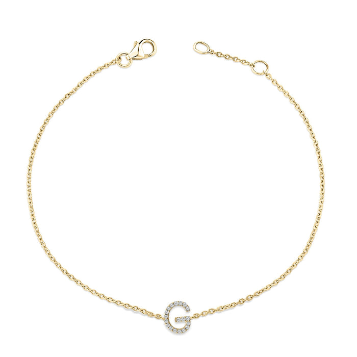 Pulsera de eslabones con dije de inicial A-Z y detalle de diamante en oro amarillo de 10K, foto 46