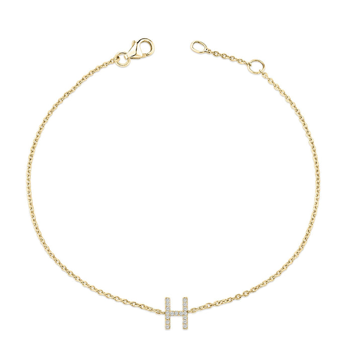 Pulsera de eslabones con dije de inicial A-Z y detalle de diamante en oro amarillo de 10K, foto 45
