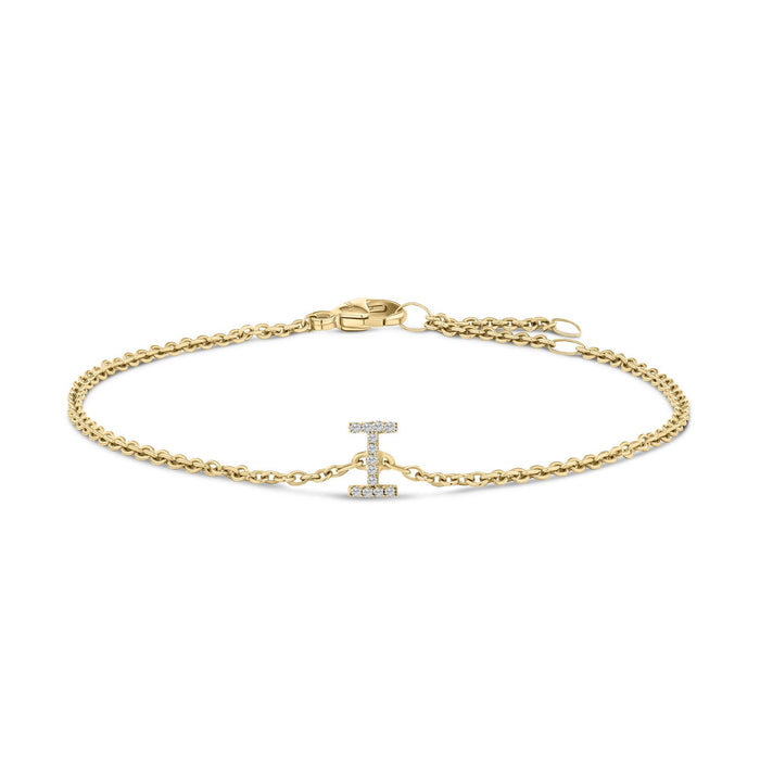 Pulsera de eslabones con dije de inicial A-Z y detalle de diamante en oro amarillo de 10K, foto 18