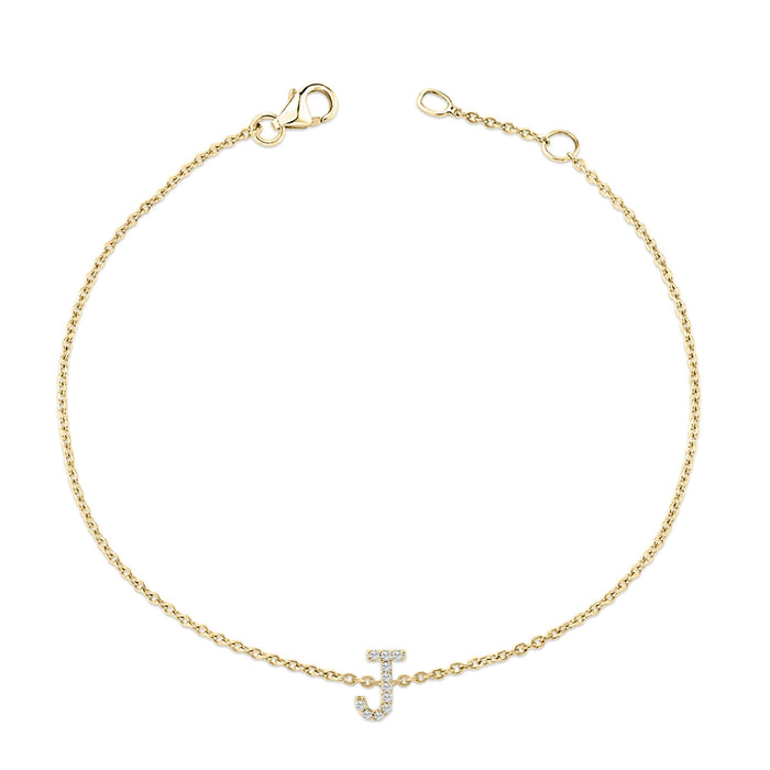 Pulsera de eslabones con dije de inicial A-Z y detalle de diamante en oro amarillo de 10K, foto 43