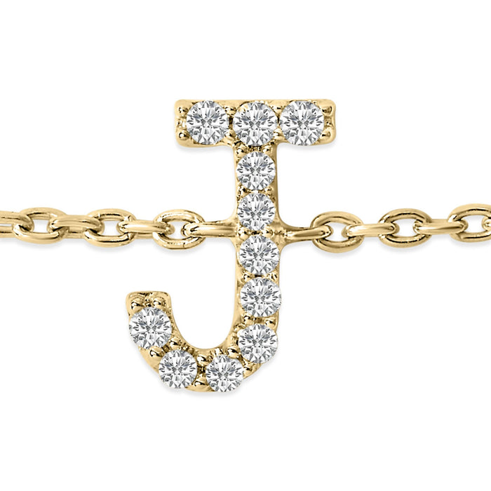 Pulsera de eslabones con dije de inicial A-Z y detalle de diamante en oro amarillo de 10K