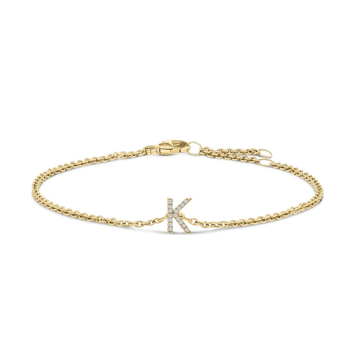 Pulsera de eslabones con dije de inicial A-Z y detalle de diamante en oro amarillo de 10K, foto 16