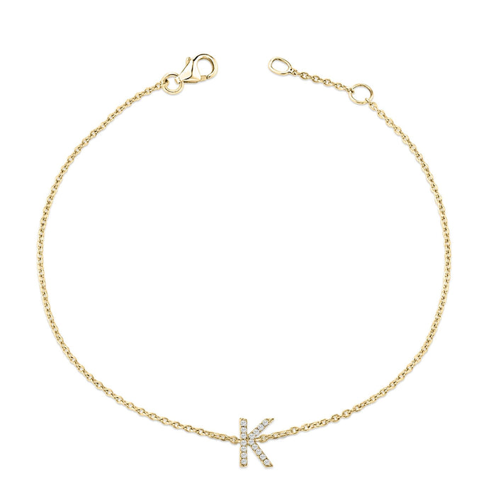 Pulsera de eslabones con dije de inicial A-Z y detalle de diamante en oro amarillo de 10K, foto 42
