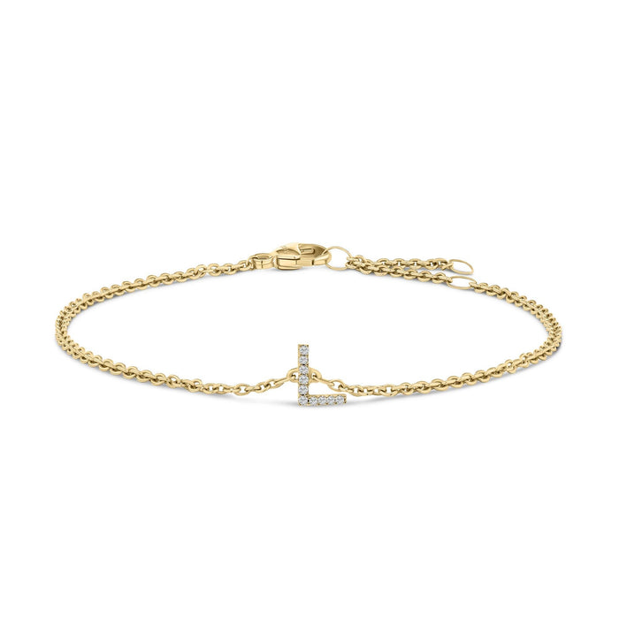 Pulsera de eslabones con dije de inicial A-Z y detalle de diamante en oro amarillo de 10K, foto 15