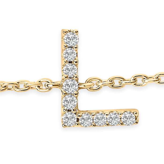 Pulsera de eslabones con dije de inicial A-Z y detalle de diamante en oro amarillo de 10K