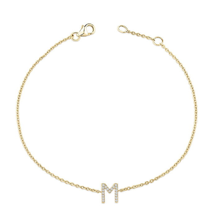Pulsera de eslabones con dije de inicial A-Z y detalle de diamante en oro amarillo de 10K, foto 40