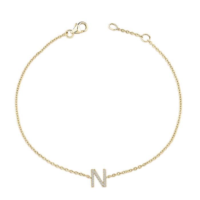 Pulsera de eslabones con dije de inicial A-Z y detalle de diamante en oro amarillo de 10K, foto 39