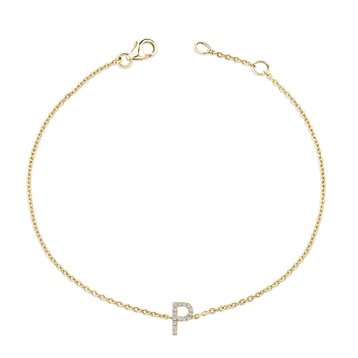 Pulsera de eslabones con dije de inicial A-Z y detalle de diamante en oro amarillo de 10K, foto 37